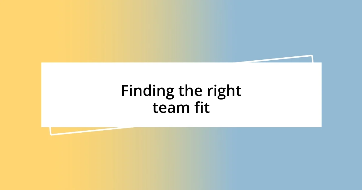 Finding the right team fit